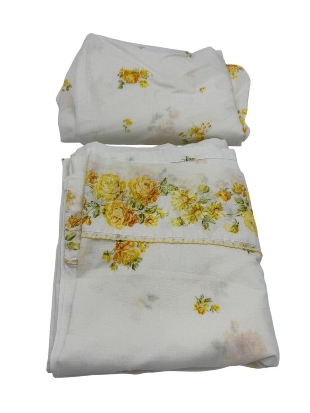 Vintage JCPenney Double Sheets Set Yellow Floral Embroidered Trim